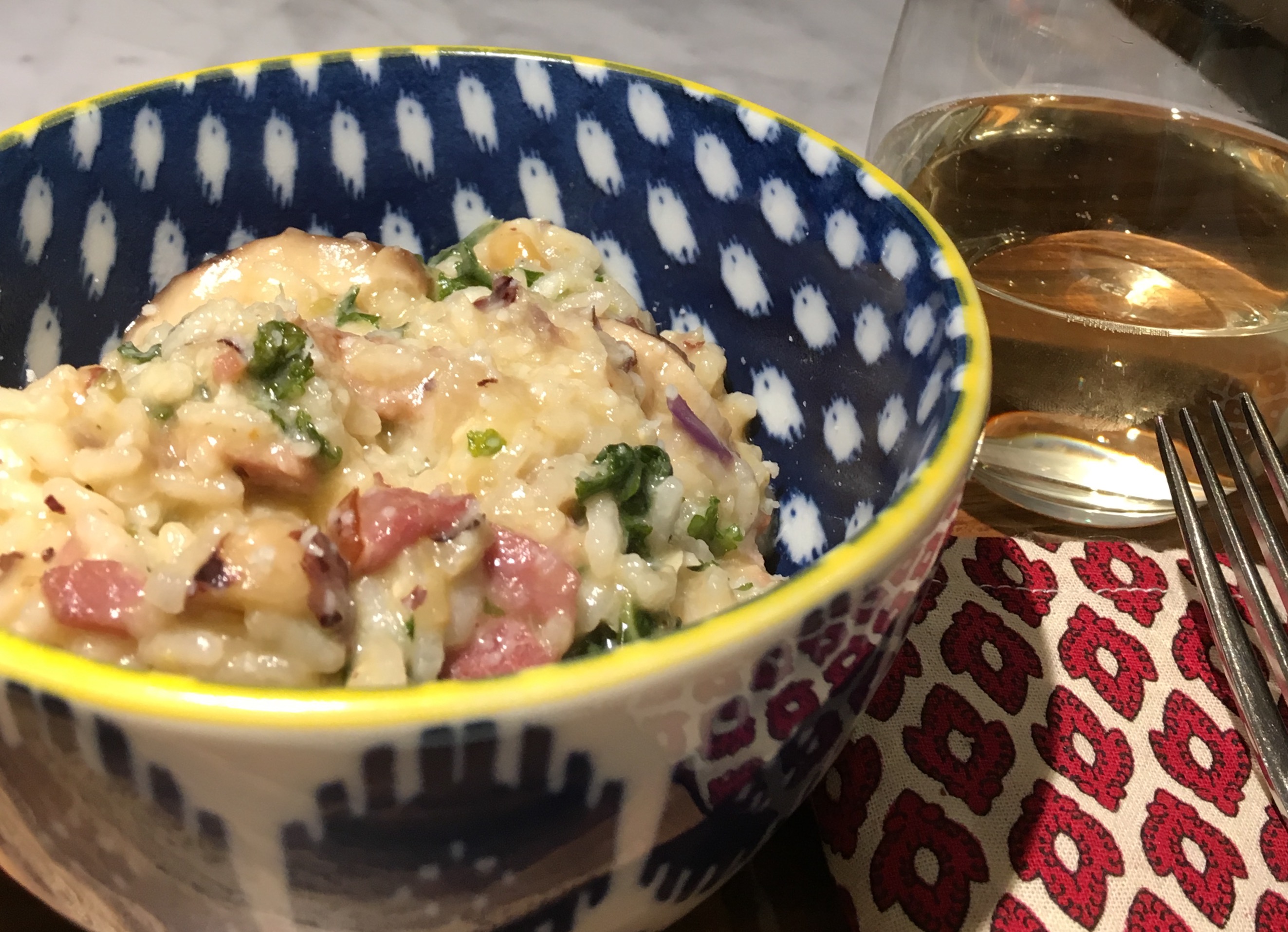 Bacon and Mushroom Risotto with Greens